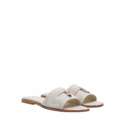 Flat Sandals with Monogram Logo - Beige