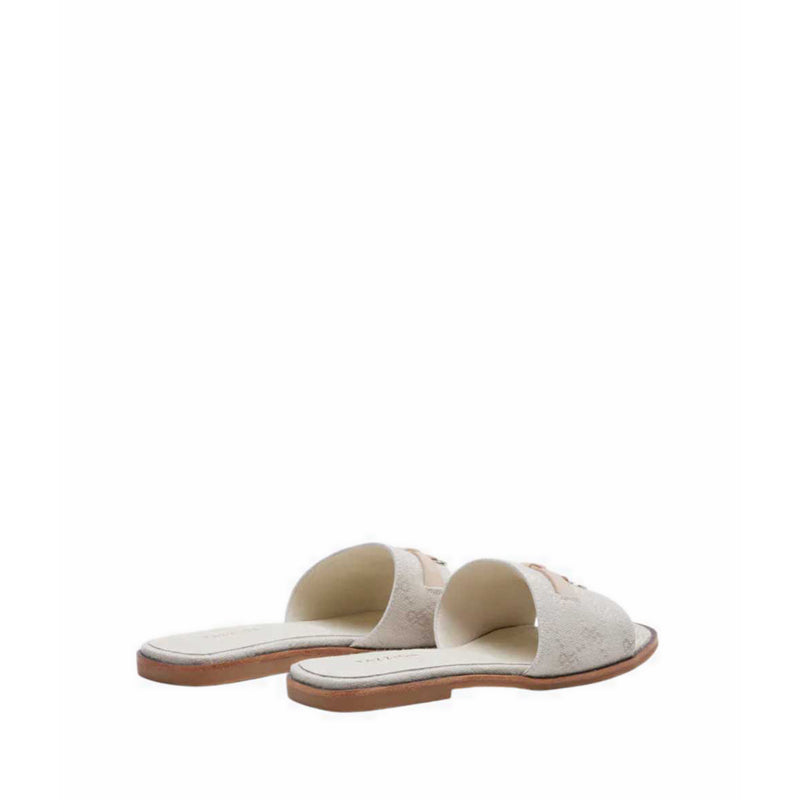 Flat Sandals with Monogram Logo - Beige