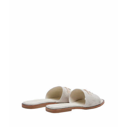 Flat Sandals with Monogram Logo - Beige