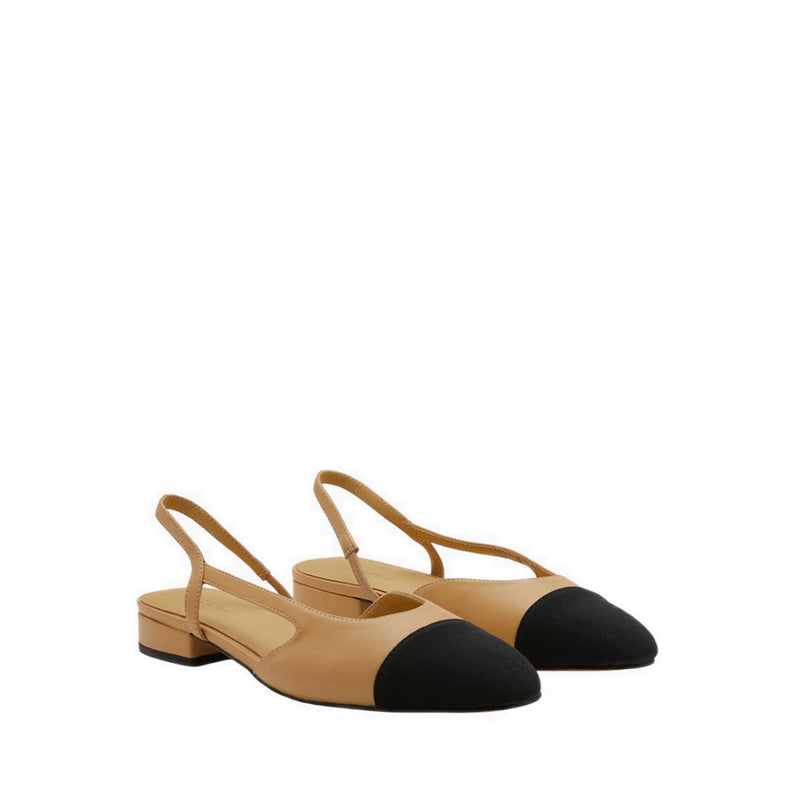 Blythe Contrast Toe Cap Flats - Natural