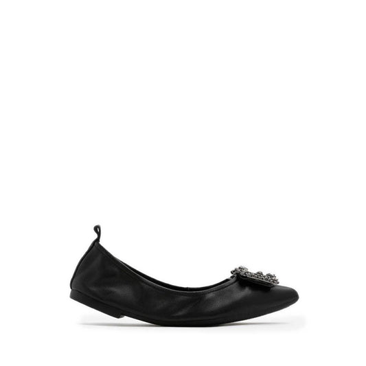 Helene Crystal Buckle Foldable Flats - Black