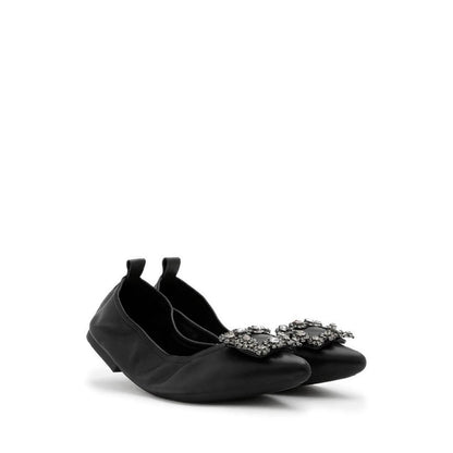Helene Crystal Buckle Foldable Flats - Black