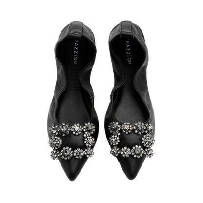 Helene Crystal Buckle Foldable Flats - Black