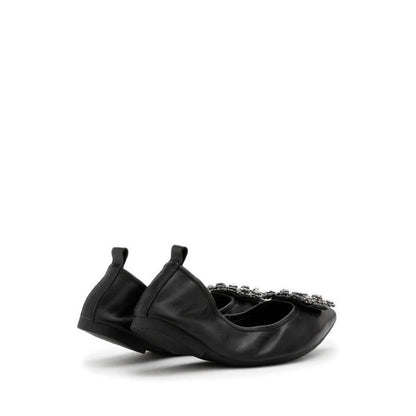 Helene Crystal Buckle Foldable Flats - Black