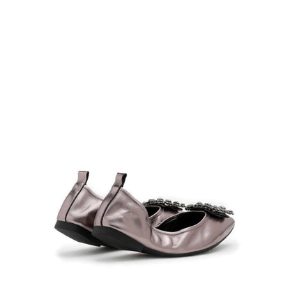 Helene Crystal Buckle Foldable Flats - Pewter