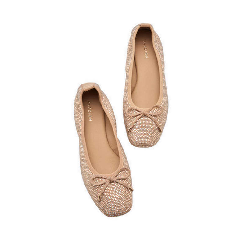 Pazzion Marcelina Crystal Embellished Bow Flats - Beige