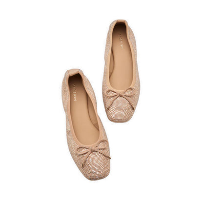 Pazzion Marcelina Crystal Embellished Bow Flats - Beige