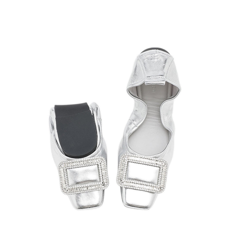 Pointed Toe Foldable Flats - Silver
