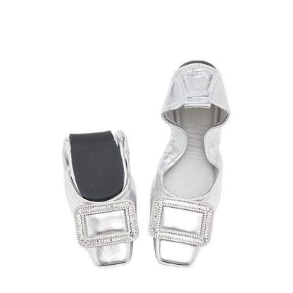 Pointed Toe Foldable Flats - Silver
