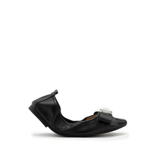 Noelle Diamante Bow Foldable Flats - Black
