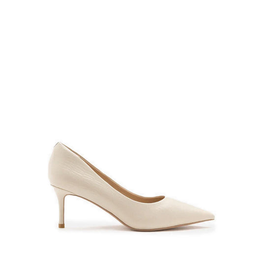 Adrianna Embossed Leather Heels - Beige