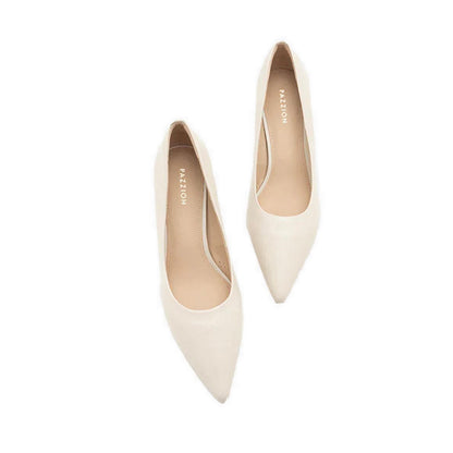 Adrianna Embossed Leather Heels - Beige