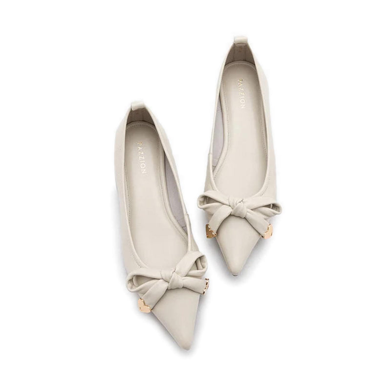 Lindsay Point-Toe Bow Flats - Beige