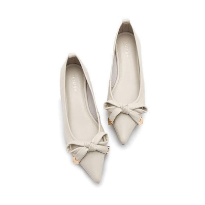 Lindsay Point-Toe Bow Flats - Beige