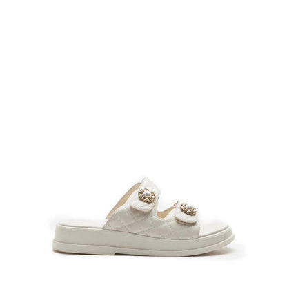 Leia Embellished Quilted Slides - Beige
