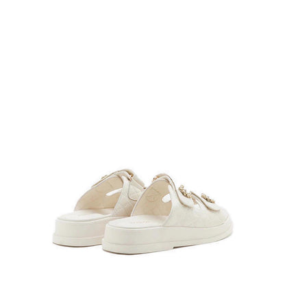 Leia Embellished Quilted Slides - Beige