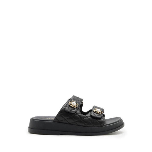 Leia Embellished Quilted Slides - Black