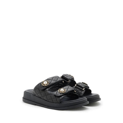Leia Embellished Quilted Slides - Black
