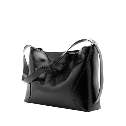 Rexine Textured Buckle Shoulder Bag - Black