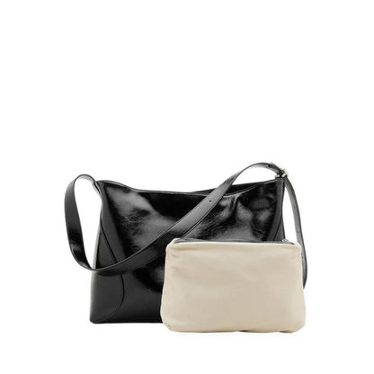 Rexine Textured Buckle Shoulder Bag - Black