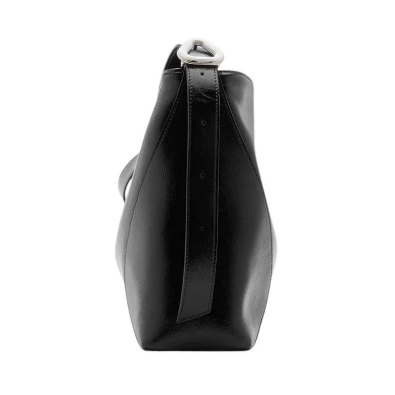 Rexine Textured Buckle Shoulder Bag - Black