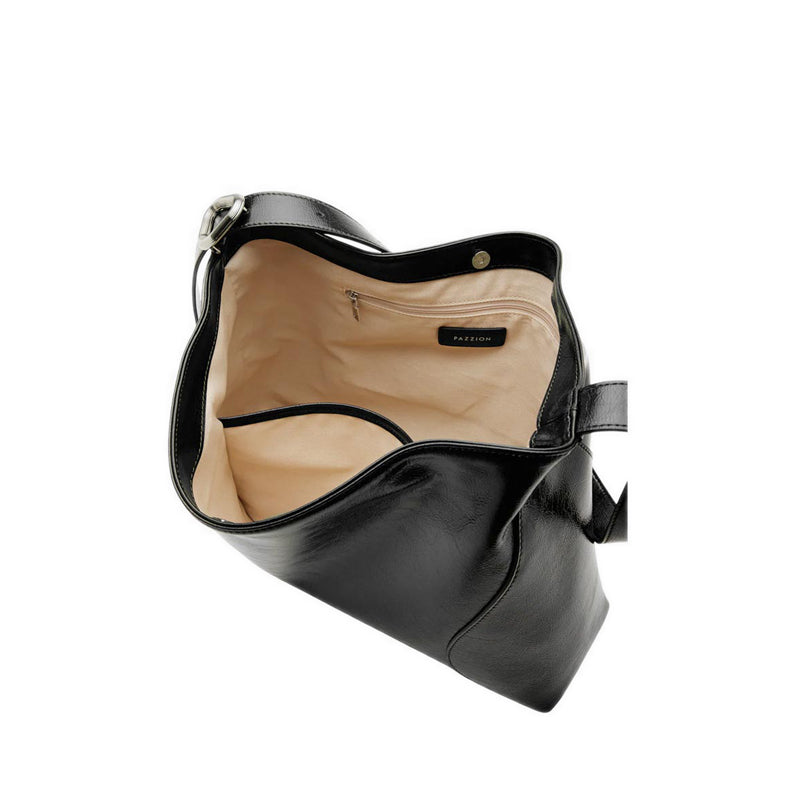 Rexine Textured Buckle Shoulder Bag - Black