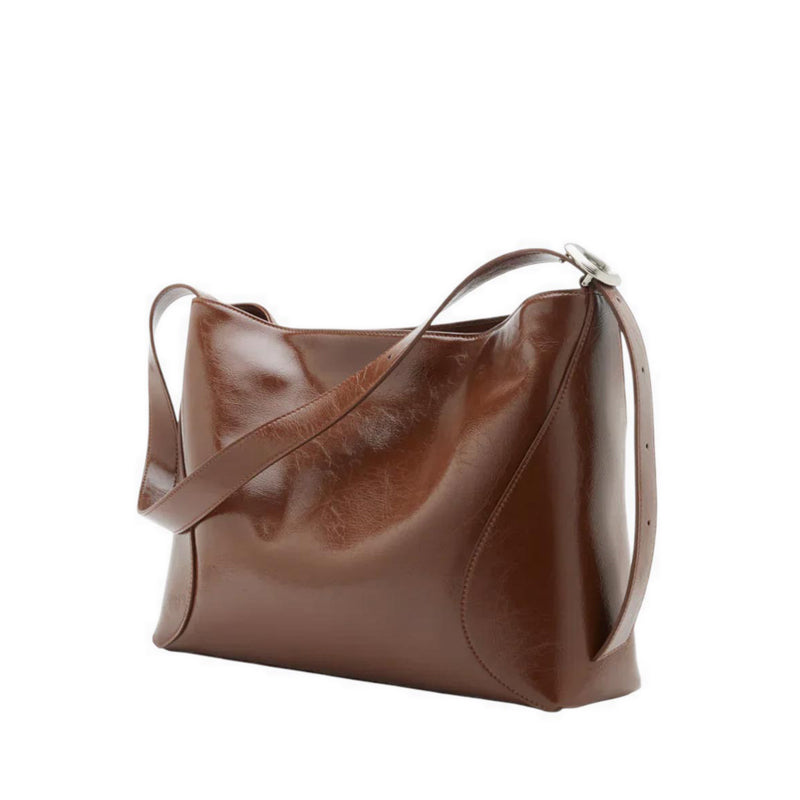 Rexine Textured Buckle Shoulder Bag - Brown