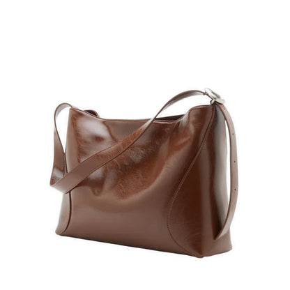 Rexine Textured Buckle Shoulder Bag - Brown