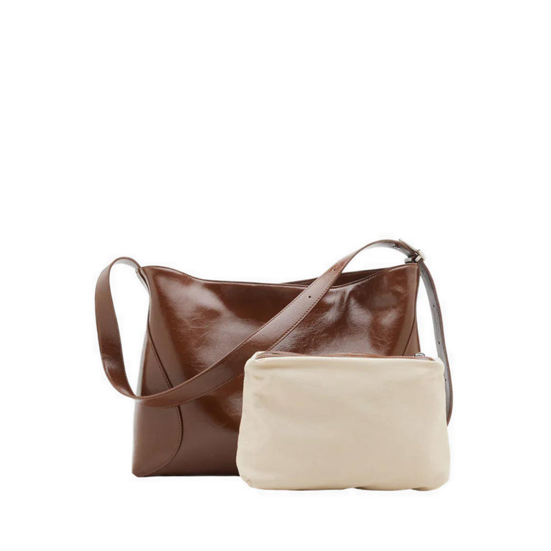 Rexine Textured Buckle Shoulder Bag - Brown