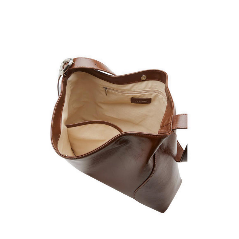 Rexine Textured Buckle Shoulder Bag - Brown