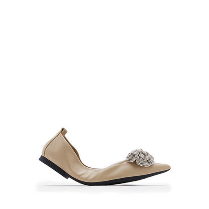 Inez Crystal Embellished Bow Foldable Flats - Khaki