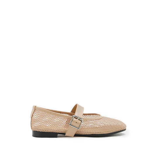 Ellie Mesh Buckled Mary Janes - Natural