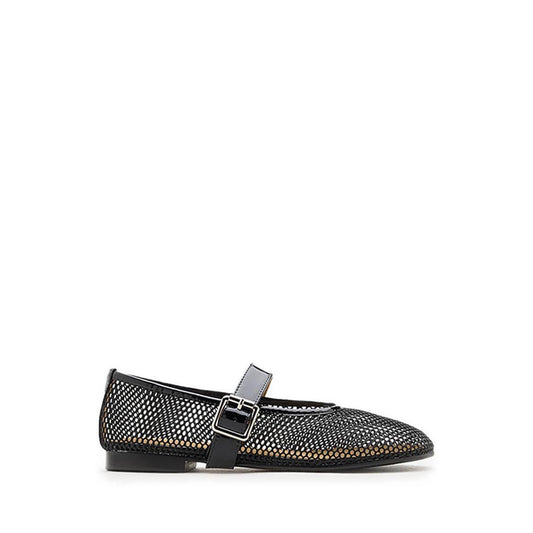 Ellie Mesh Buckled Mary Janes - Black