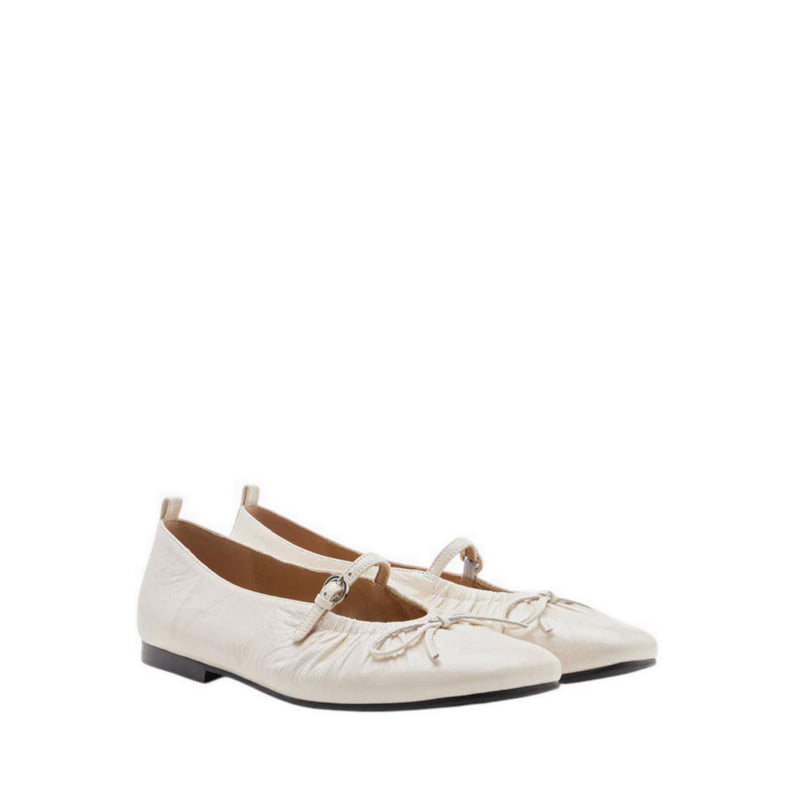 Issey Gathered Ruched Bow Mary Janes - Beige