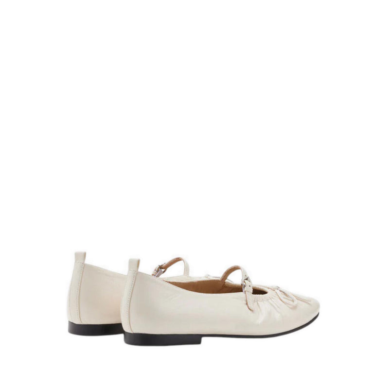 Issey Gathered Ruched Bow Mary Janes - Beige