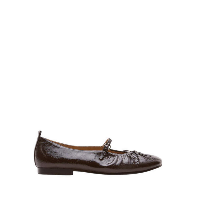 Issey Gathered Ruched Bow Mary Janes - Brown