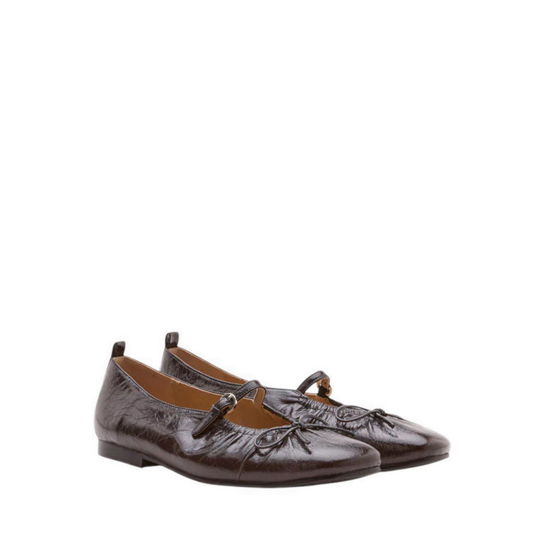 Issey Gathered Ruched Bow Mary Janes - Brown