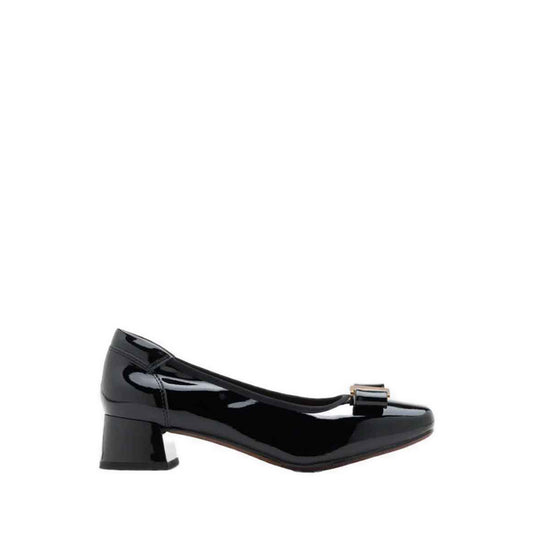 Jenn Metallic Bow Low Block Heels - Black