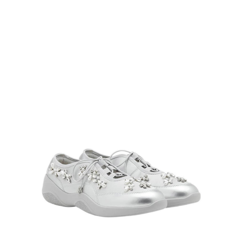 Isabeli Crystal-Embellished Lace-Up Sneakers - Silver