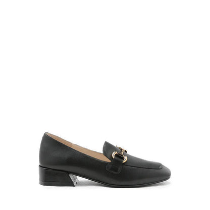 Arwen Classic Metal Buckle Leather Loafers - Black