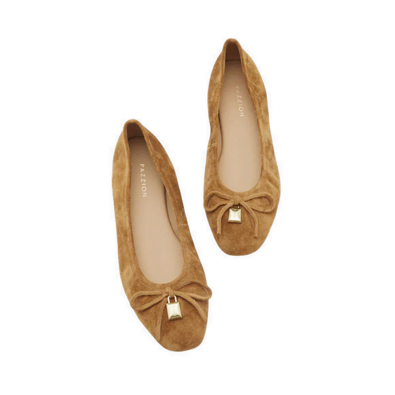 Daria Accented Suede Bow Flats - Brown