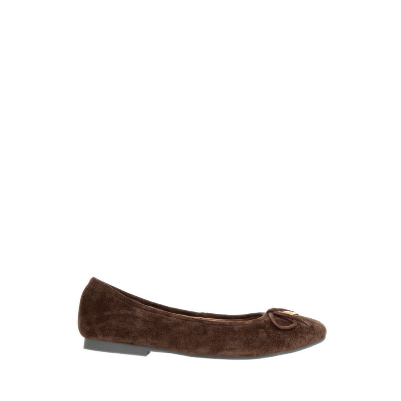 Daria Accented Suede Bow Flats - Brown