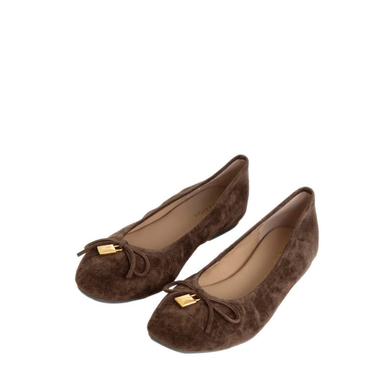Daria Accented Suede Bow Flats - Brown