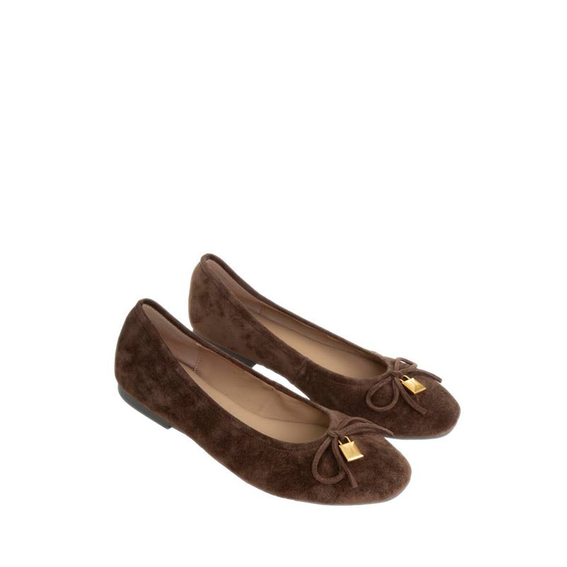 Daria Accented Suede Bow Flats - Brown