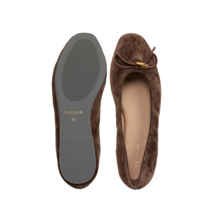 Daria Accented Suede Bow Flats - Brown