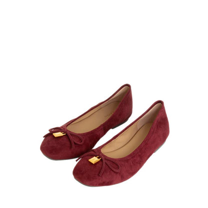 Daria Accented Suede Bow Flats - Maroon