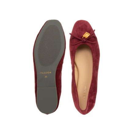 Daria Accented Suede Bow Flats - Maroon