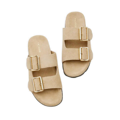 \Alaia Buckled Suede Slides - Beige