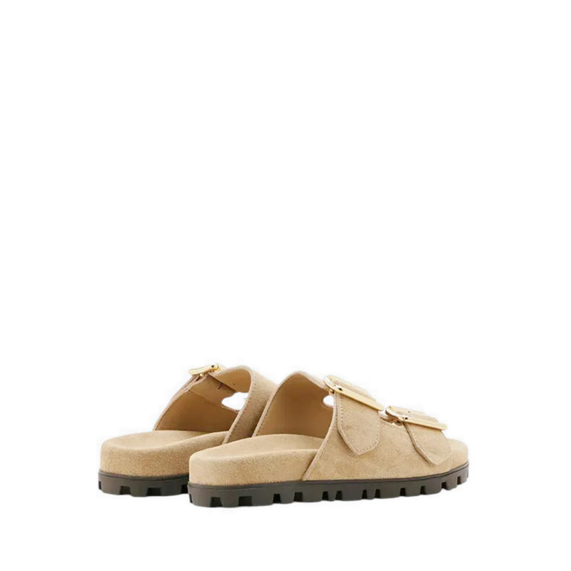 \Alaia Buckled Suede Slides - Beige