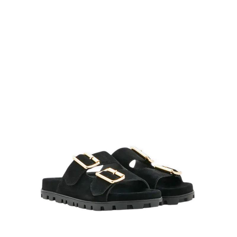 Alaia Buckled Suede Slides - Black